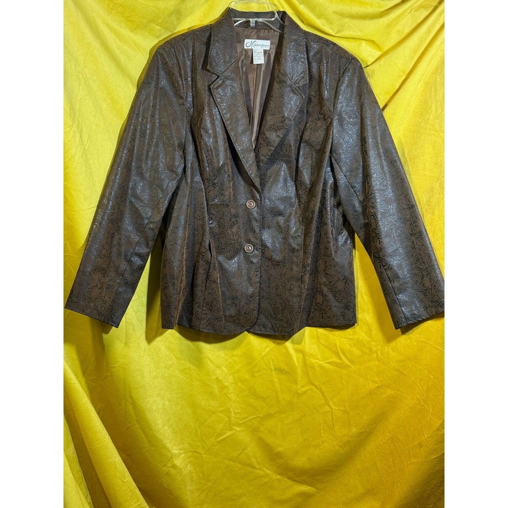 Dressbarn Woman Brown Embossed Floral Paisley Blazer Jacket Plus Size 1X